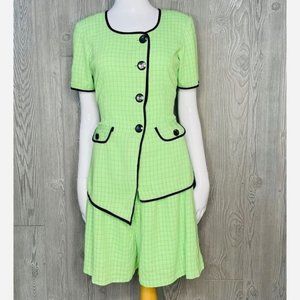 Handmade vintage clueless style green suit set short bottom suit top large 80s